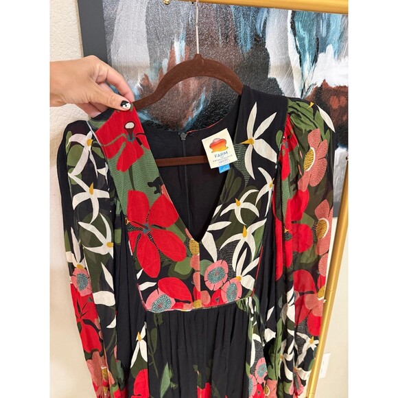 Farm Rio Long-Sleeve V-Neck Floral Maxi Dress M - Picture 3 of 10